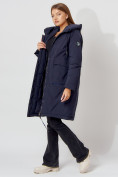 Купить Пальто утепленное с капюшоном зимнее женское  темно-синего цвета 442187TS, фото 2