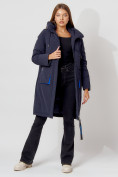 Купить Пальто утепленное с капюшоном зимнее женское  темно-синего цвета 442187TS, фото 3