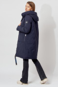 Купить Пальто утепленное с капюшоном зимнее женское  темно-синего цвета 442187TS, фото 4