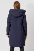 Купить Пальто утепленное с капюшоном зимнее женское  темно-синего цвета 442187TS, фото 14