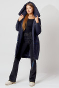 Купить Пальто утепленное с капюшоном зимнее женское  темно-синего цвета 442187TS, фото 5