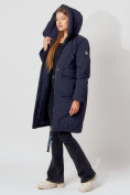 Купить Пальто утепленное с капюшоном зимнее женское  темно-синего цвета 442187TS, фото 6
