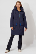 Купить Пальто утепленное с капюшоном зимнее женское  темно-синего цвета 442187TS, фото 7