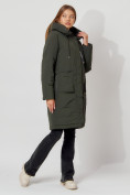Купить Пальто утепленное с капюшоном зимнее женское  темно-зеленого цвета 442187TZ, фото 9