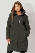 Купить Пальто утепленное с капюшоном зимнее женское  темно-зеленого цвета 442187TZ, фото 10