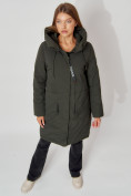 Купить Пальто утепленное с капюшоном зимнее женское  темно-зеленого цвета 442187TZ, фото 12