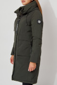 Купить Пальто утепленное с капюшоном зимнее женское  темно-зеленого цвета 442187TZ, фото 15
