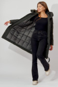 Купить Пальто утепленное с капюшоном зимнее женское  темно-зеленого цвета 442187TZ, фото 3