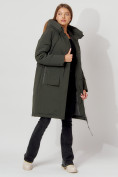Купить Пальто утепленное с капюшоном зимнее женское  темно-зеленого цвета 442187TZ, фото 4
