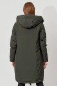 Купить Пальто утепленное с капюшоном зимнее женское  темно-зеленого цвета 442187TZ, фото 14