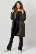 Купить Пальто утепленное с капюшоном зимнее женское  темно-зеленого цвета 442187TZ, фото 6