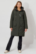Купить Пальто утепленное с капюшоном зимнее женское  темно-зеленого цвета 442187TZ, фото 8