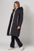 Купить Пальто утепленное с капюшоном зимние женское  черного цвета 442189Ch, фото 10