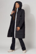 Купить Пальто утепленное с капюшоном зимние женское  черного цвета 442189Ch, фото 16