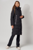 Купить Пальто утепленное с капюшоном зимние женское  черного цвета 442189Ch, фото 2