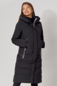 Купить Пальто утепленное с капюшоном зимние женское  черного цвета 442189Ch, фото 4