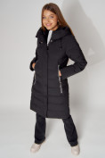 Купить Пальто утепленное с капюшоном зимние женское  черного цвета 442189Ch, фото 6