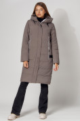Купить Пальто утепленное с капюшоном зимние женское  коричневого цвета 442189K