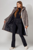 Купить Пальто утепленное с капюшоном зимние женское  коричневого цвета 442189K, фото 10