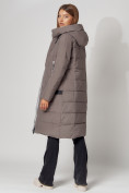 Купить Пальто утепленное с капюшоном зимние женское  коричневого цвета 442189K, фото 11