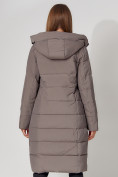 Купить Пальто утепленное с капюшоном зимние женское  коричневого цвета 442189K, фото 12