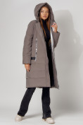 Купить Пальто утепленное с капюшоном зимние женское  коричневого цвета 442189K, фото 14