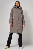 Купить Пальто утепленное с капюшоном зимние женское  коричневого цвета 442189K, фото 4