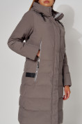 Купить Пальто утепленное с капюшоном зимние женское  коричневого цвета 442189K, фото 7