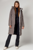 Купить Пальто утепленное с капюшоном зимние женское  коричневого цвета 442189K, фото 8