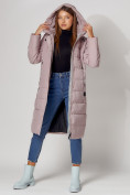 Купить Пальто утепленное с капюшоном зимние женское  розового цвета 442189R, фото 14