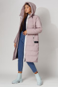 Купить Пальто утепленное с капюшоном зимние женское  розового цвета 442189R, фото 15