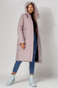 Купить Пальто утепленное с капюшоном зимние женское  розового цвета 442189R, фото 16