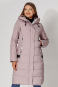 Купить Пальто утепленное с капюшоном зимние женское  розового цвета 442189R, фото 3