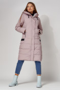 Купить Пальто утепленное с капюшоном зимние женское  розового цвета 442189R, фото 4