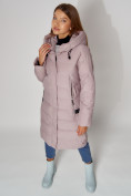 Купить Пальто утепленное с капюшоном зимние женское  розового цвета 442189R, фото 5