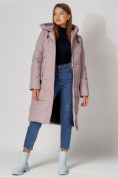 Купить Пальто утепленное с капюшоном зимние женское  розового цвета 442189R, фото 8