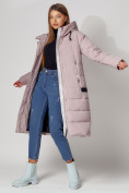 Купить Пальто утепленное с капюшоном зимние женское  розового цвета 442189R, фото 9