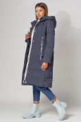 Купить Пальто утепленное с капюшоном зимние женское  темно-синего цвета 442189TS, фото 11
