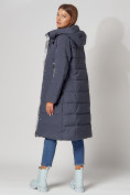 Купить Пальто утепленное с капюшоном зимние женское  темно-синего цвета 442189TS, фото 5