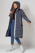 Купить Пальто утепленное с капюшоном зимние женское  темно-синего цвета 442189TS, фото 2