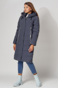 Купить Пальто утепленное с капюшоном зимние женское  темно-синего цвета 442189TS, фото 4