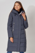 Купить Пальто утепленное с капюшоном зимние женское  темно-синего цвета 442189TS, фото 6