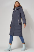 Купить Пальто утепленное с капюшоном зимние женское  темно-синего цвета 442189TS, фото 8