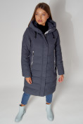Купить Пальто утепленное с капюшоном зимние женское  темно-синего цвета 442189TS, фото 9