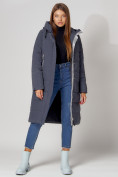 Купить Пальто утепленное с капюшоном зимние женское  темно-синего цвета 442189TS, фото 10