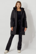 Купить Пальто утепленное с капюшоном зимнее женское  черного цвета 442197Ch