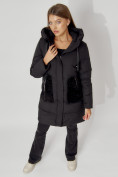 Купить Пальто утепленное с капюшоном зимнее женское  черного цвета 442197Ch, фото 11
