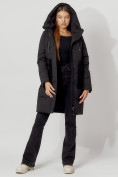 Купить Пальто утепленное с капюшоном зимнее женское  черного цвета 442197Ch, фото 6