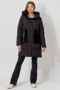 Купить Пальто утепленное с капюшоном зимнее женское  черного цвета 442197Ch, фото 7