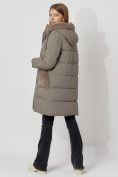 Купить Пальто утепленное с капюшоном зимнее женское  коричневого цвета 442197K, фото 9